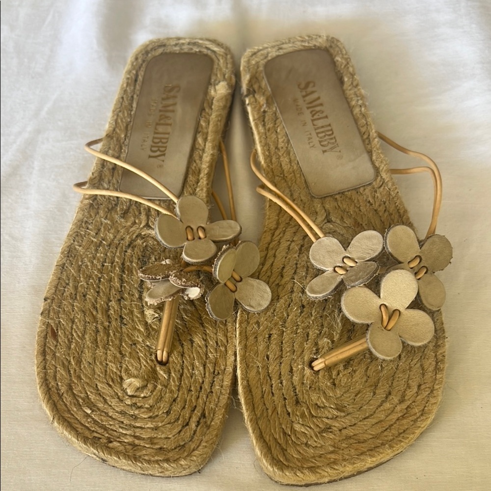 Sam & Libby Tan Espadrille Sandals with Floral Accents #200